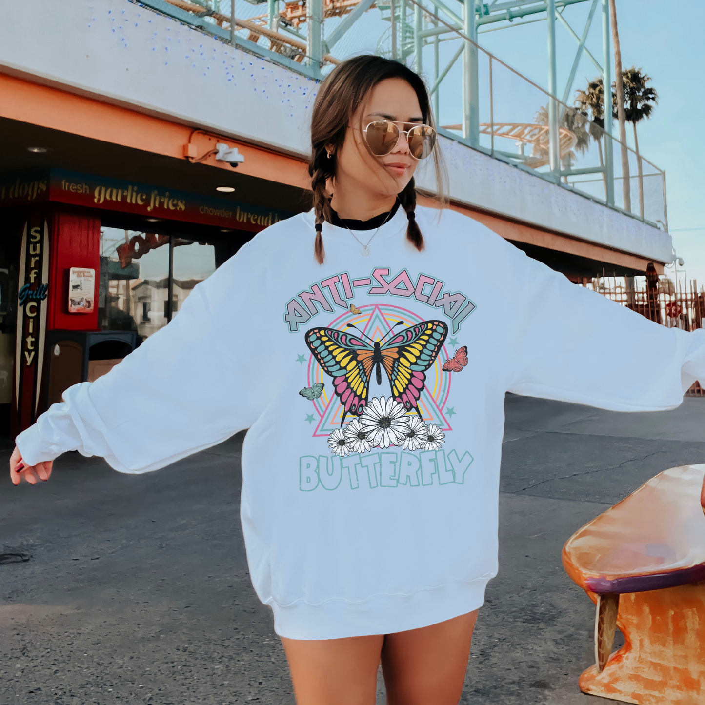 Retro Anti Social Butterfly Sweatshirt