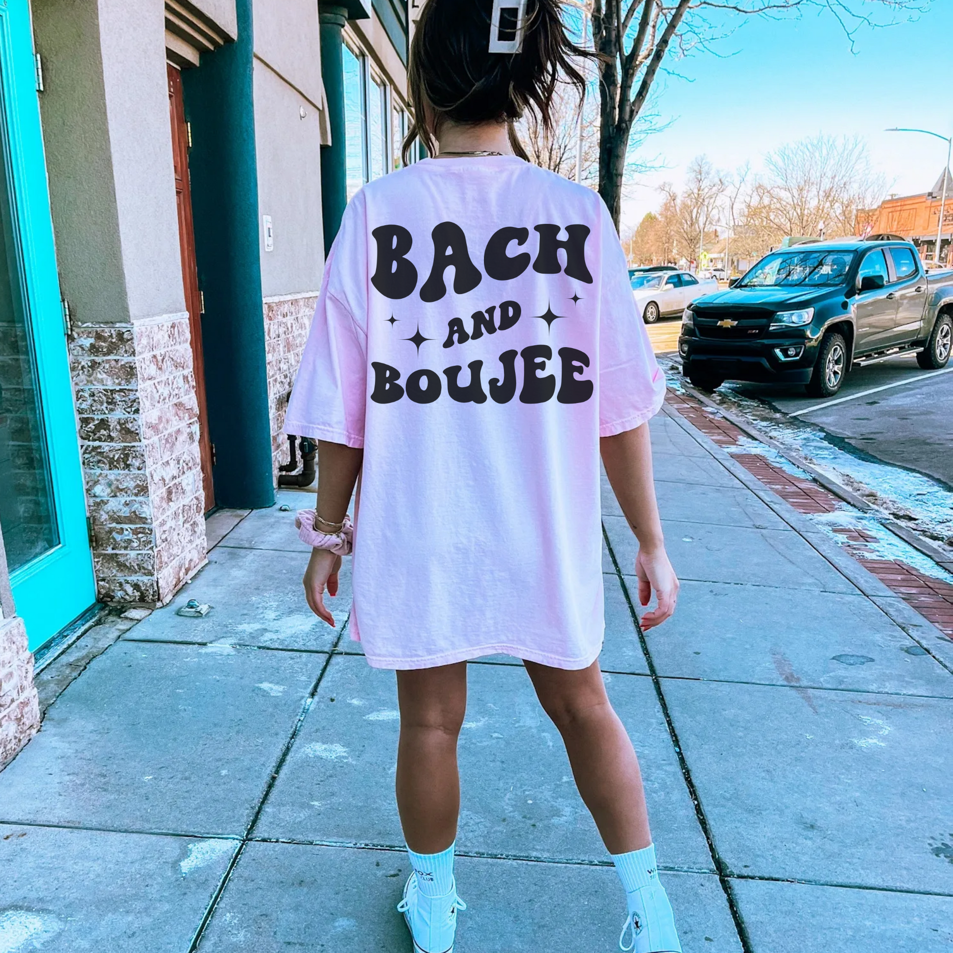 Funny pink bach party shirts with custom front.