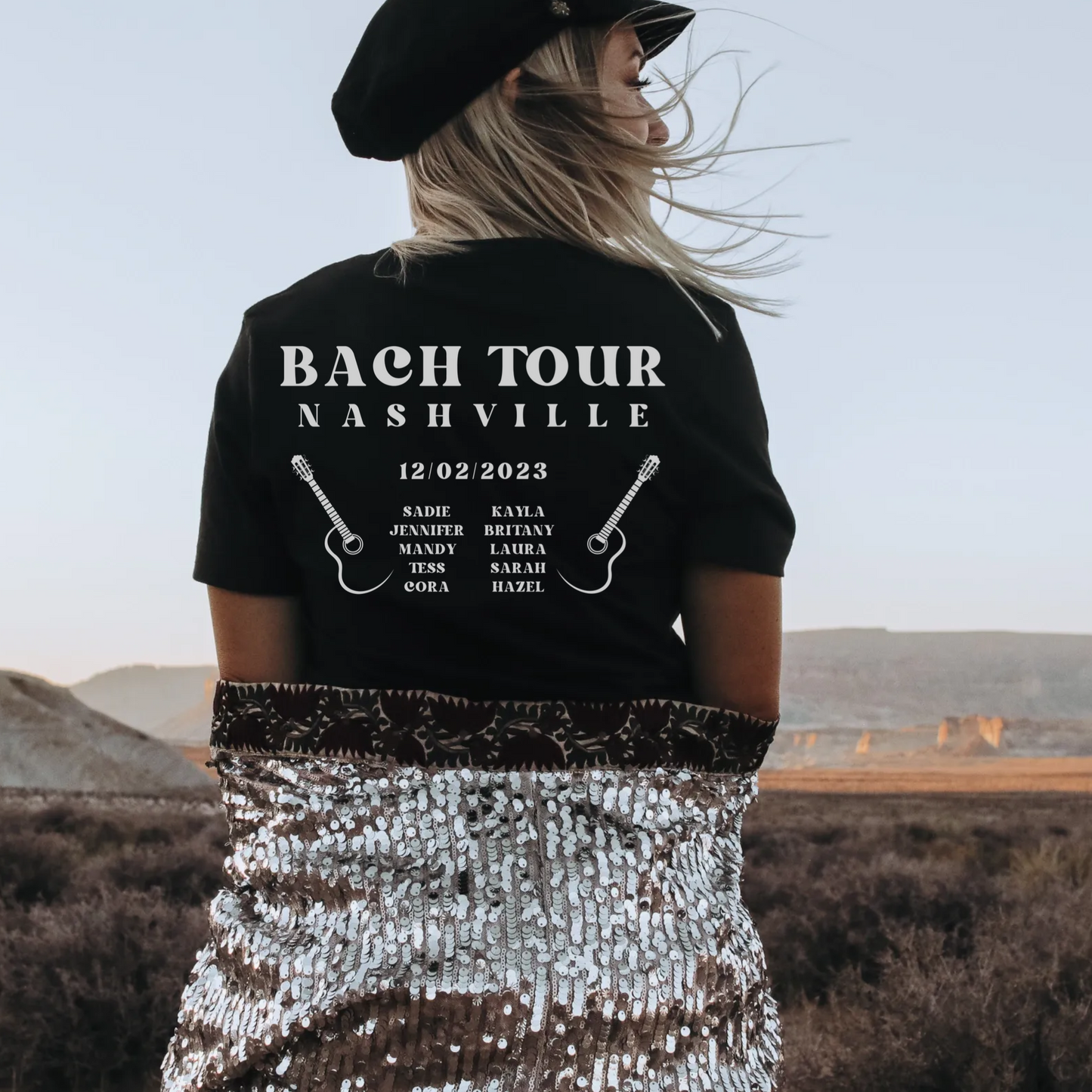 Bach tour band bachelorette party shirts with guitars for music themed custom destination