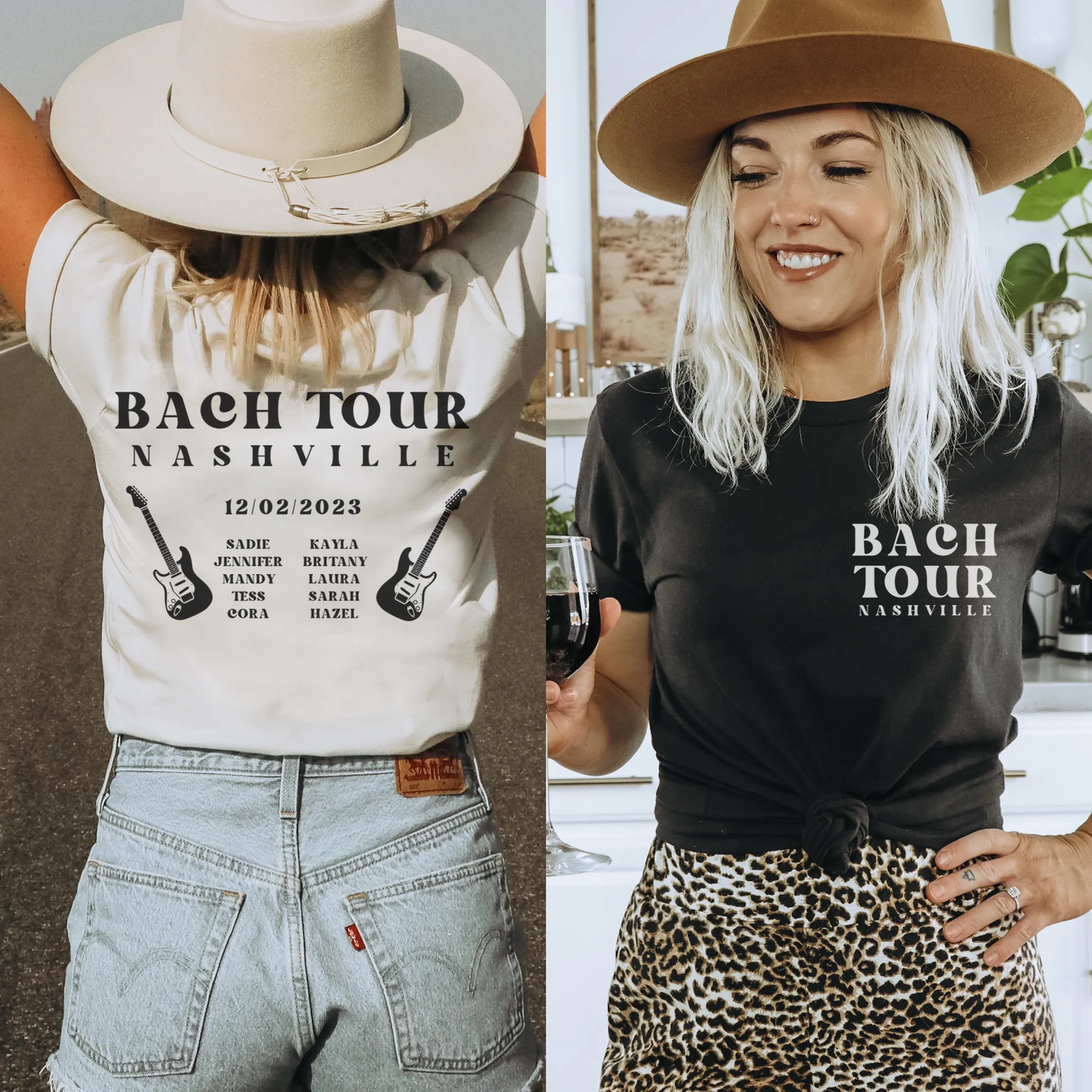 Bach tour band shirts with custom city and names