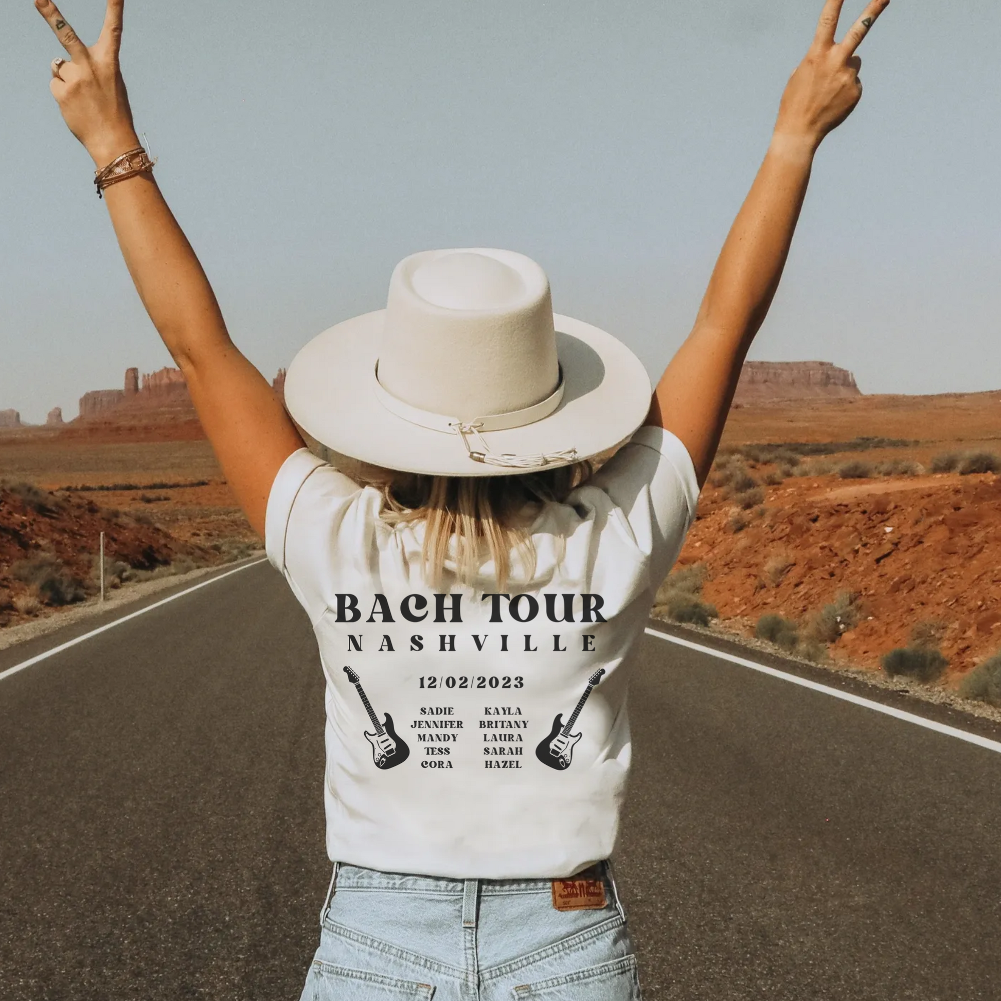 Custom bachelorette bach tour band shirts with custom city and names