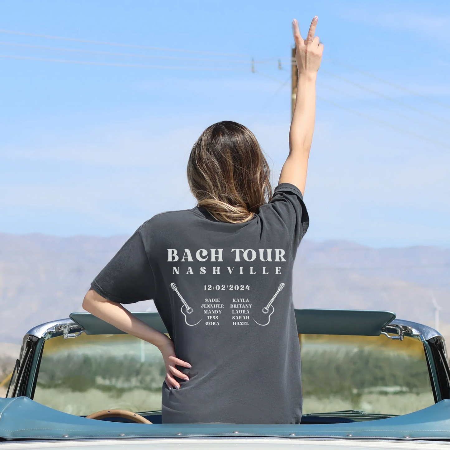 Bach tour music band shirts with custom city and names for bachelorette party