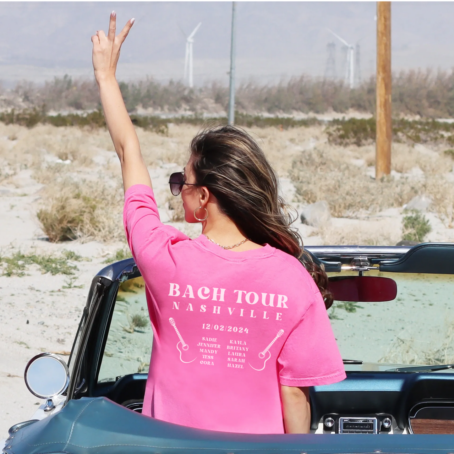 Pink bachelorette music themed bach tour band shirts with guitar for custom destination