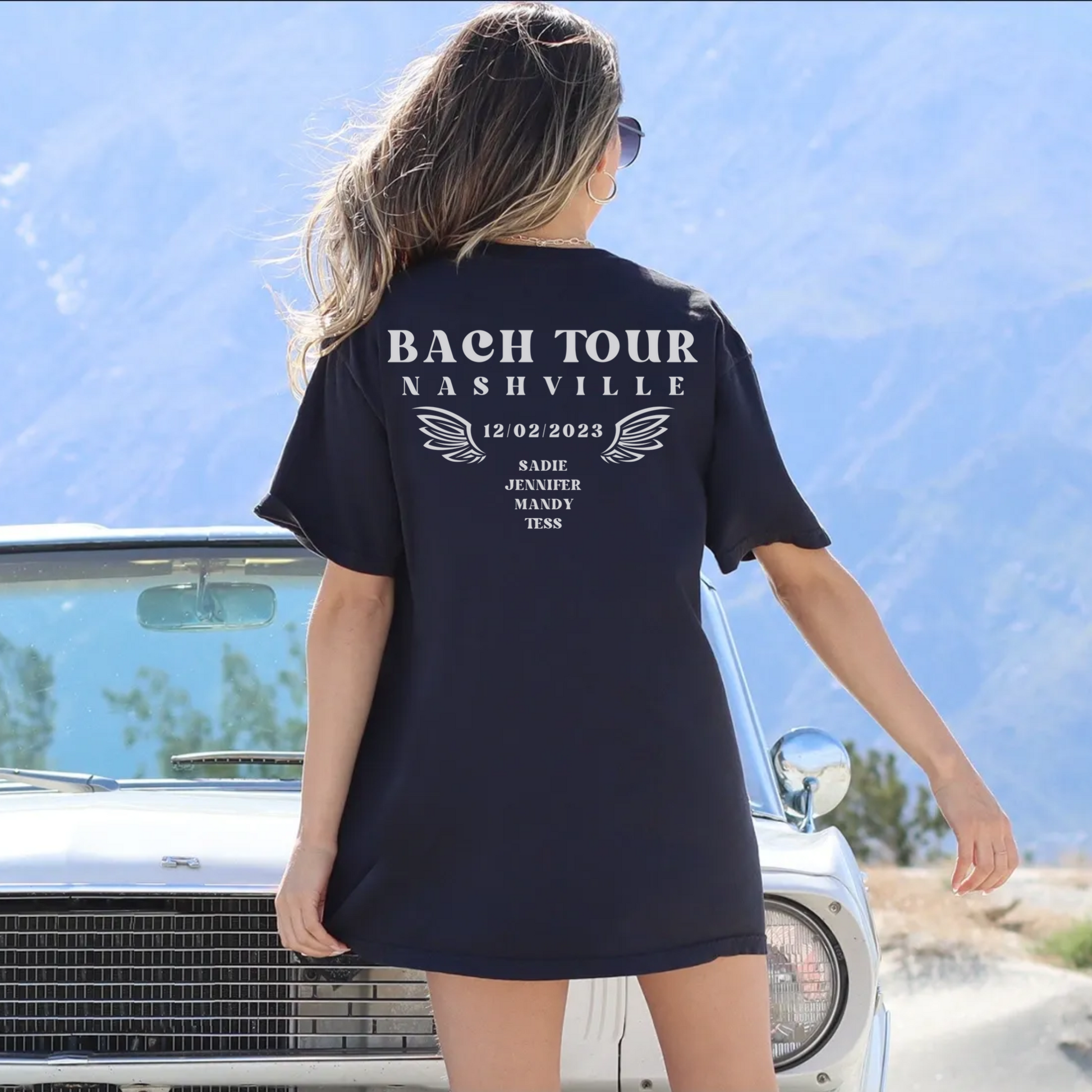 Comfort Colors oversized bachelorette bach tour band shirts with custom destination and name