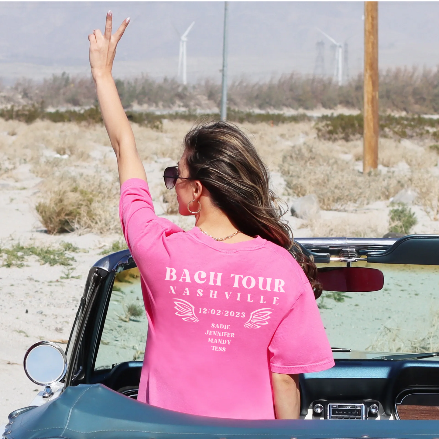 Pink Comfort Colors oversized bachelorette party shirts for bach tour 