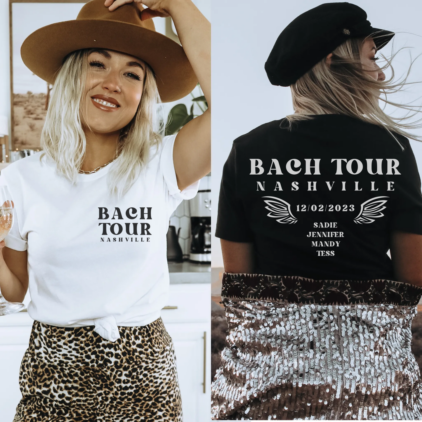 Custom bachelorette bach tour band shirts with custom city and names