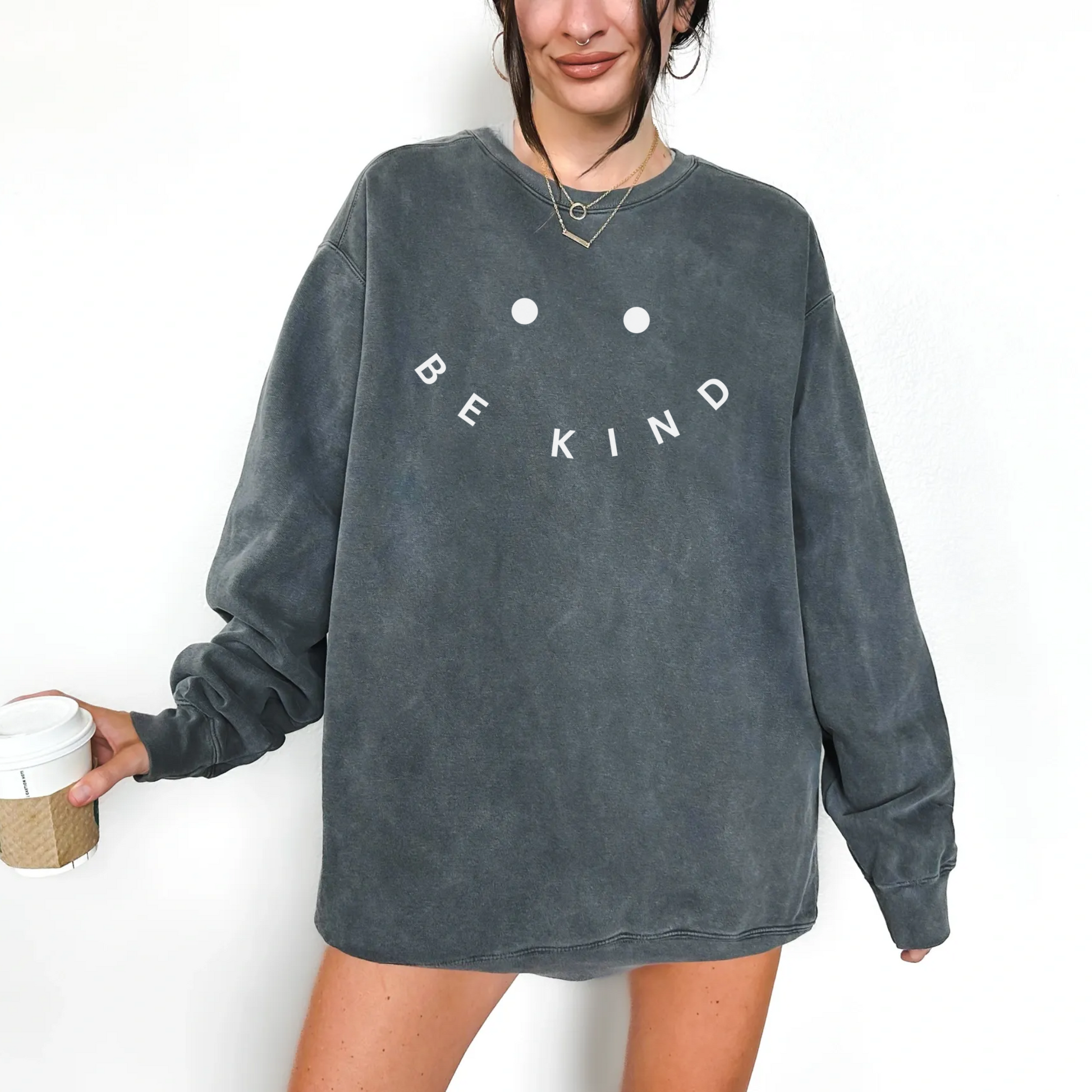 Support mental health and kindness in a be kind Comfort Colors oversized pullover sweatshirt