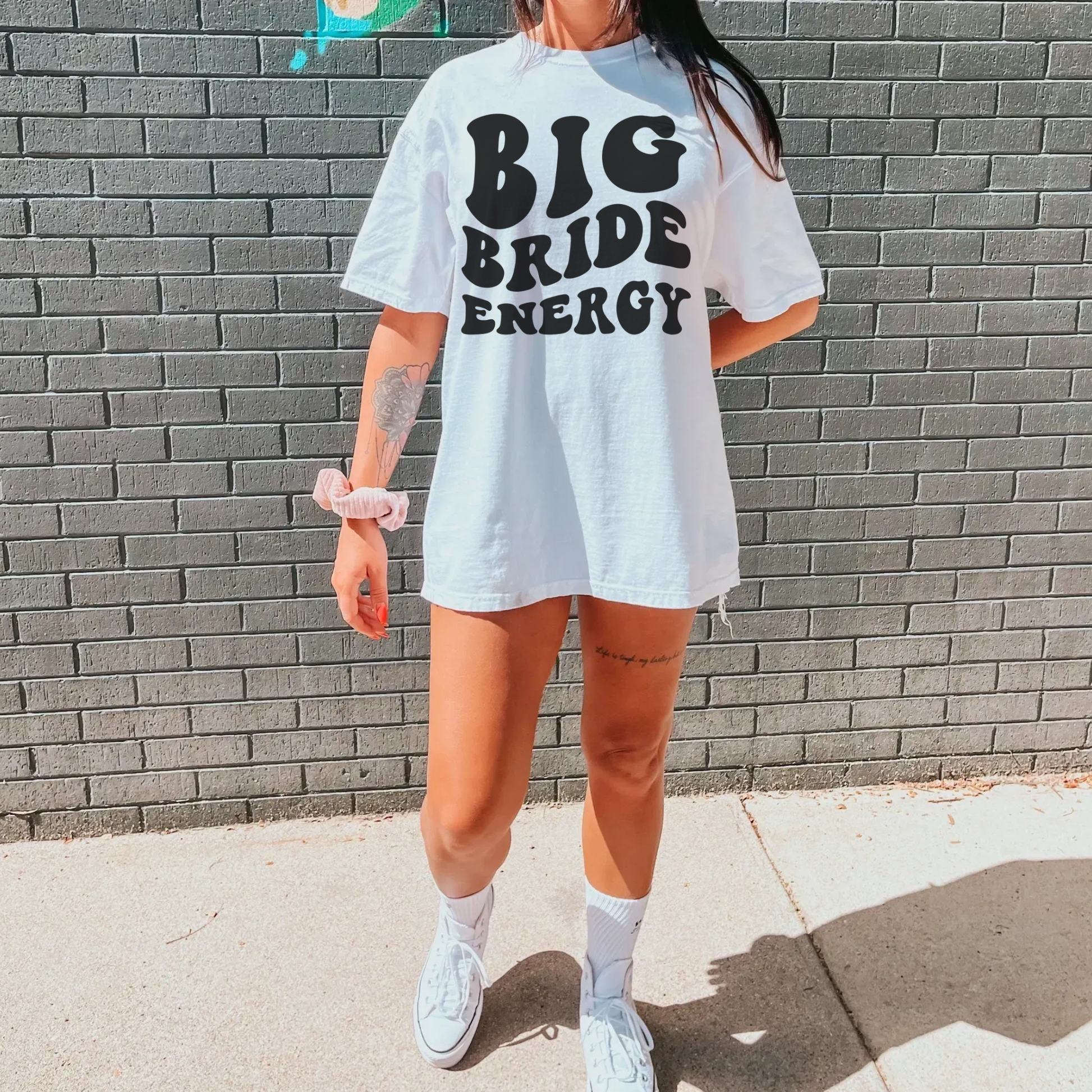 Oversized Comfort Colors Big Bride Energy Shirt. Matching bachelorette party tshirt dress.