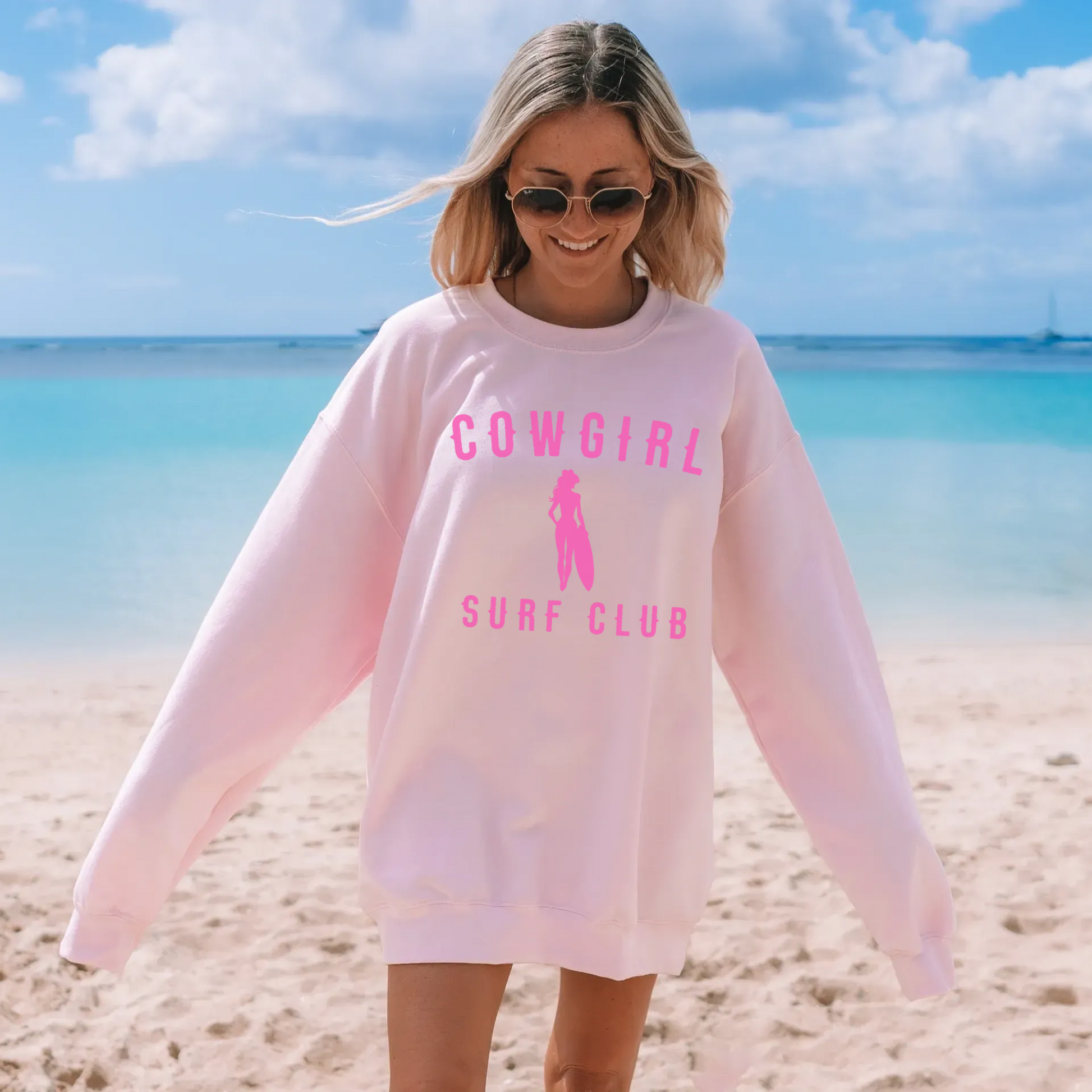 Pink coastal cowgirl surf club crewneck sweatshirt