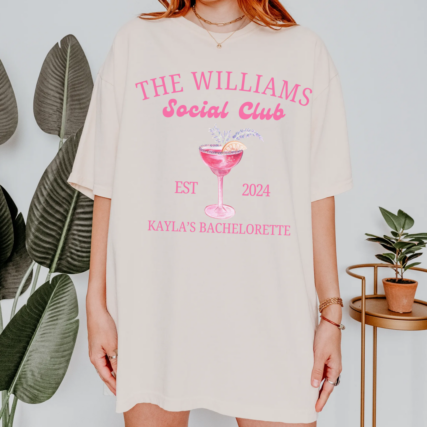 Custom Name Pink Cocktail Bachelorette Shirt