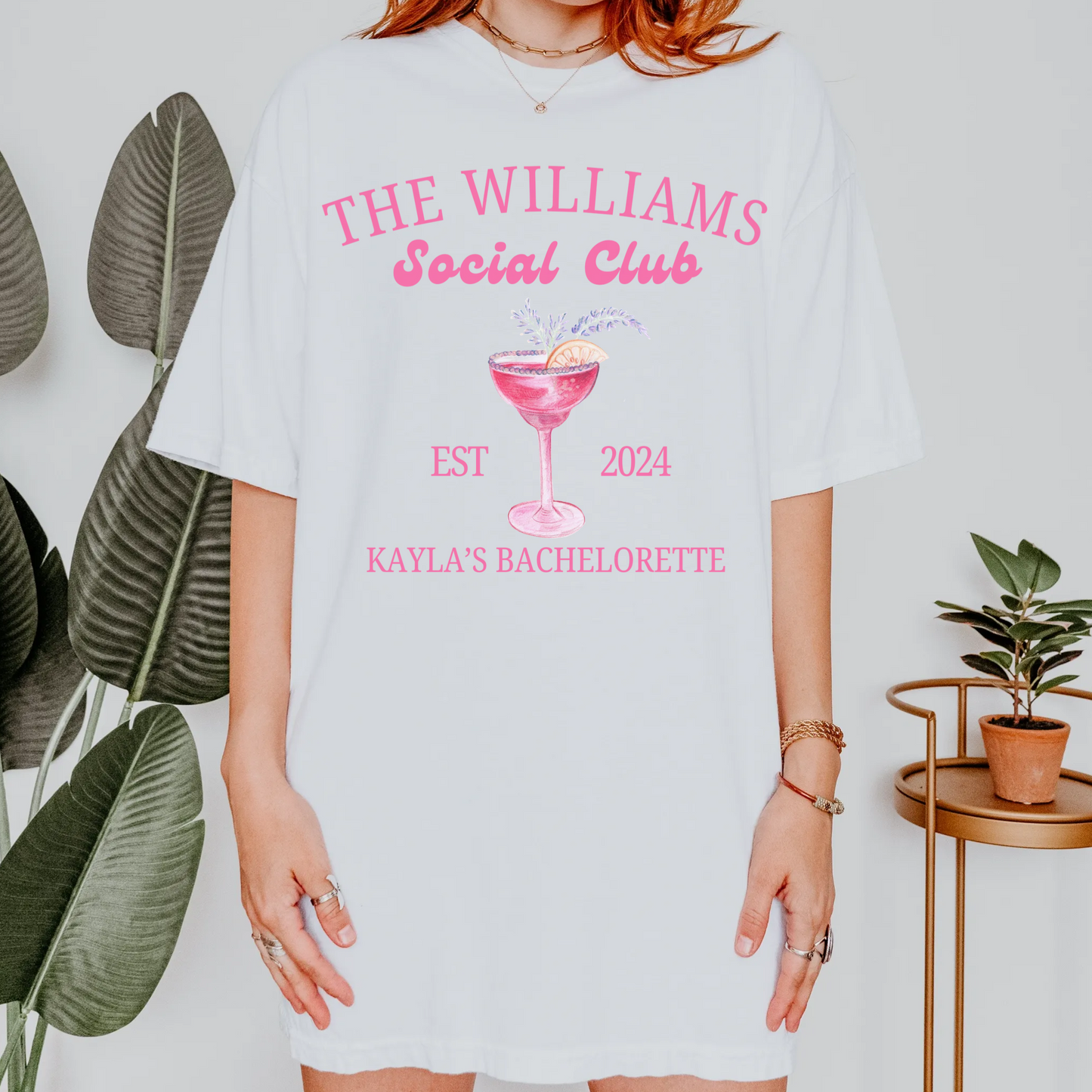 Custom Name Pink Cocktail Bachelorette Shirt