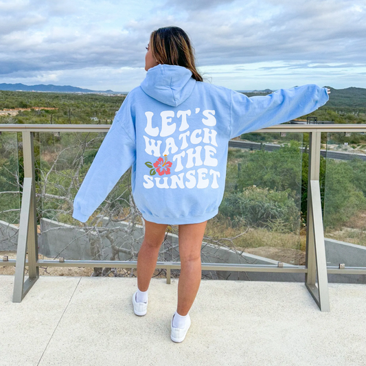 Let's Watch The Sunset Coconut Girl Words On Back Beach Hoodie