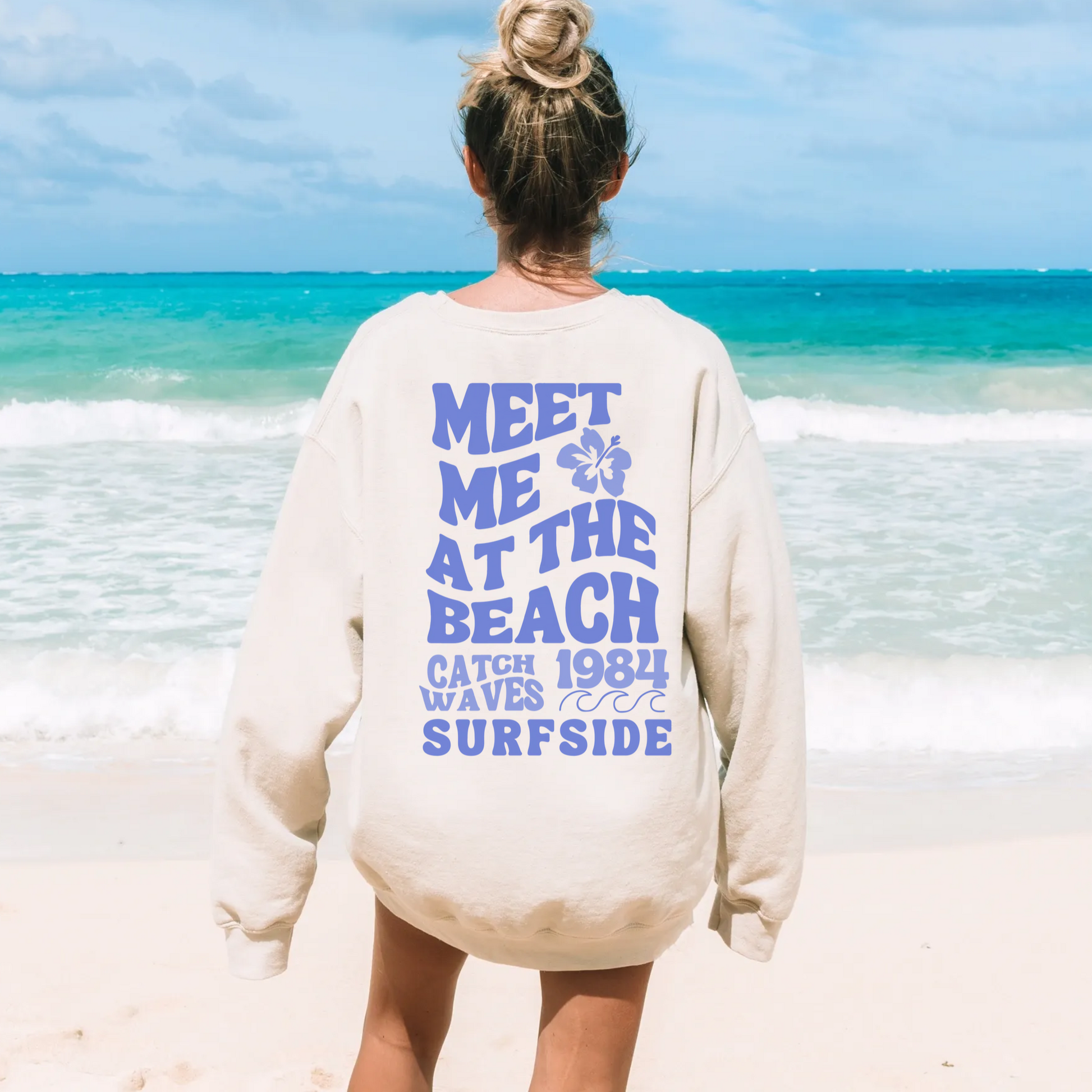 Meet me at the beach coconut girl oversized beach pullover sweatshirt