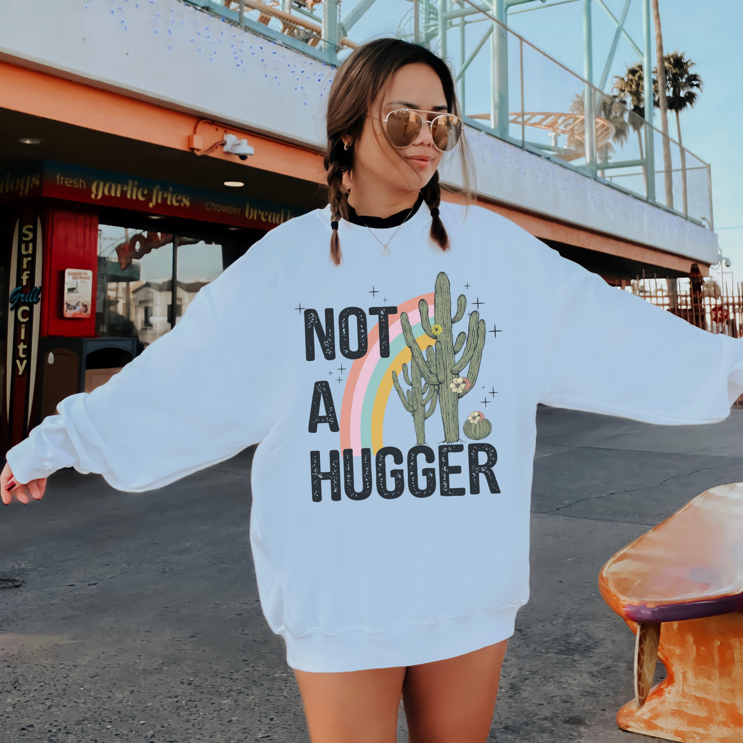 Not A Hugger Western Distressed Sweatshirt